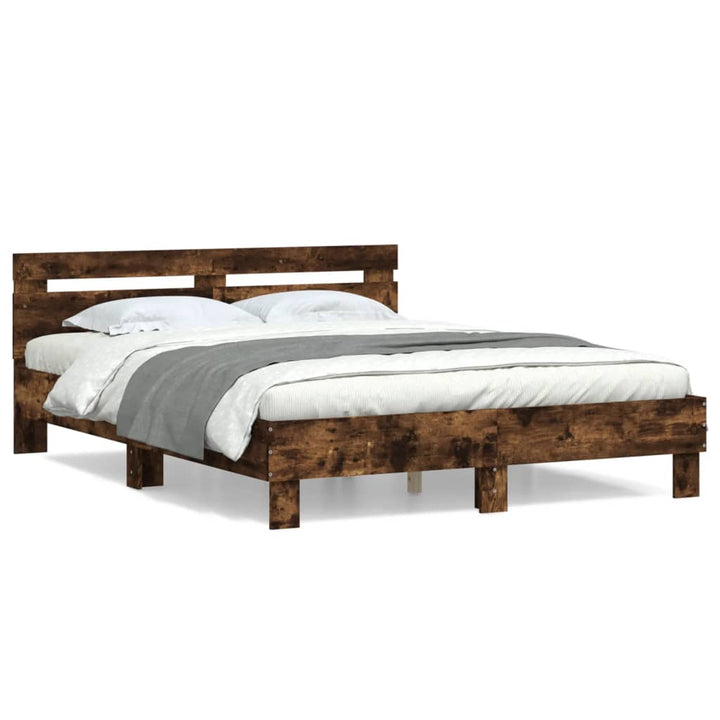 sengeramme med sengegavl 140x190 cm konstrueret træ røget eg