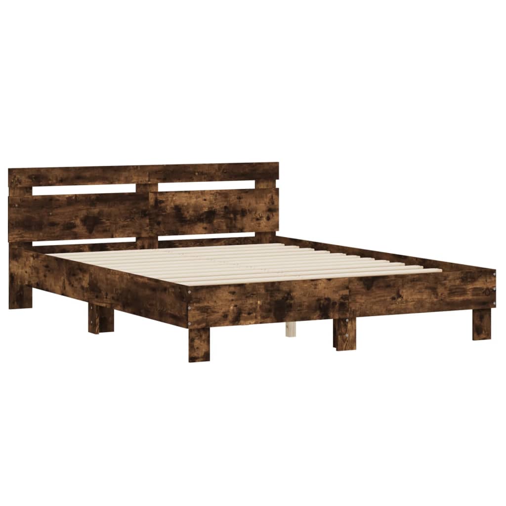 sengeramme med sengegavl 140x190 cm konstrueret træ røget eg
