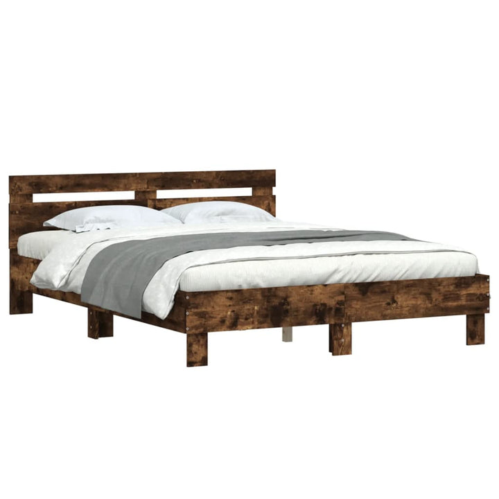 sengeramme med sengegavl 140x190 cm konstrueret træ røget eg