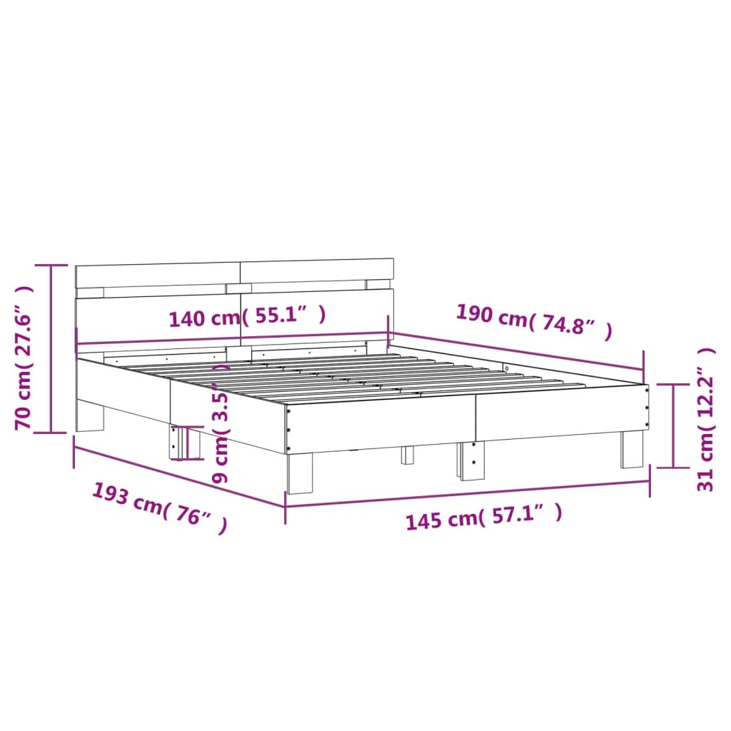 sengeramme med sengegavl 140x190 cm konstrueret træ røget eg