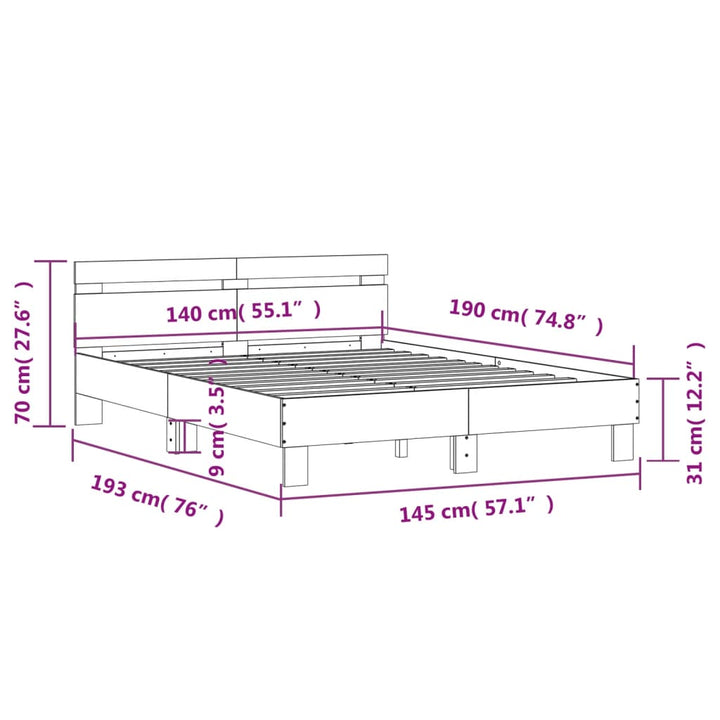 sengeramme med sengegavl 140x190 cm konstrueret træ røget eg