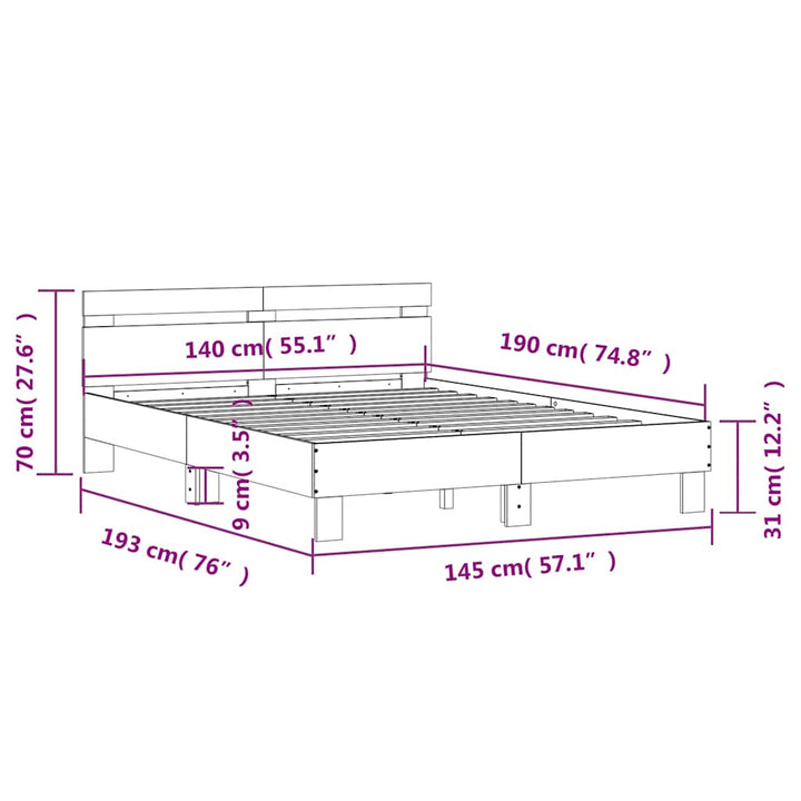 sengeramme med sengegavl 140x190 cm konstrueret træ grå sonoma