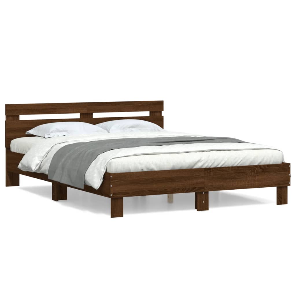 sengeramme med sengegavl 140x190 cm konstrueret træ brunt eg