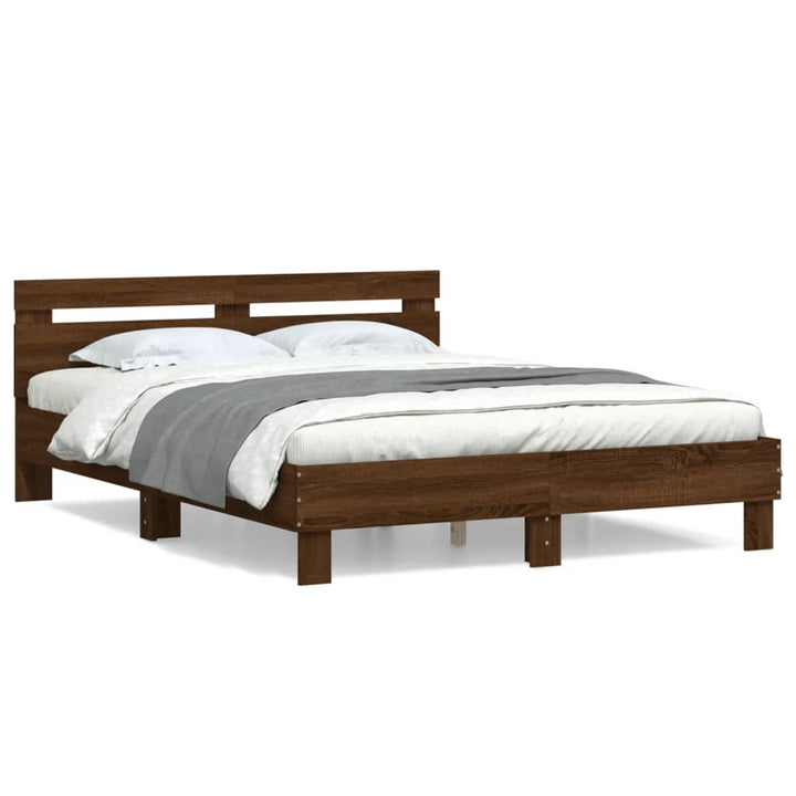 sengeramme med sengegavl 140x190 cm konstrueret træ brunt eg