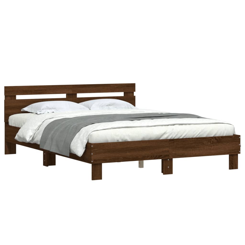sengeramme med sengegavl 140x190 cm konstrueret træ brunt eg