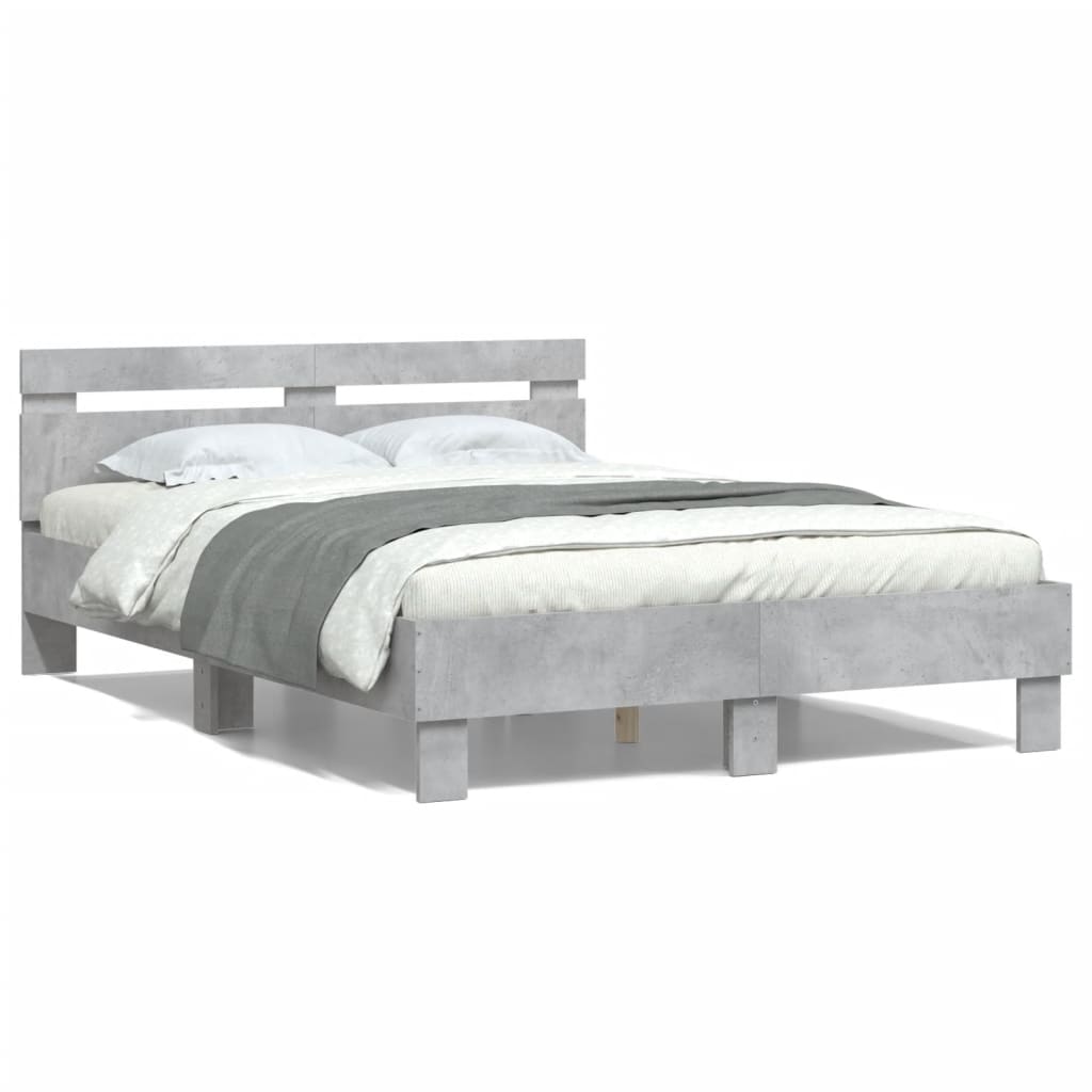 sengeramme med sengegavl 135x190 cm konstrueret træ betongrå