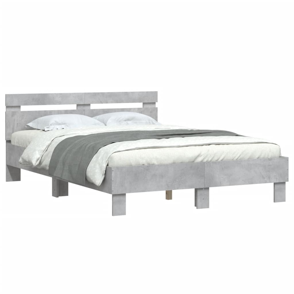 sengeramme med sengegavl 135x190 cm konstrueret træ betongrå