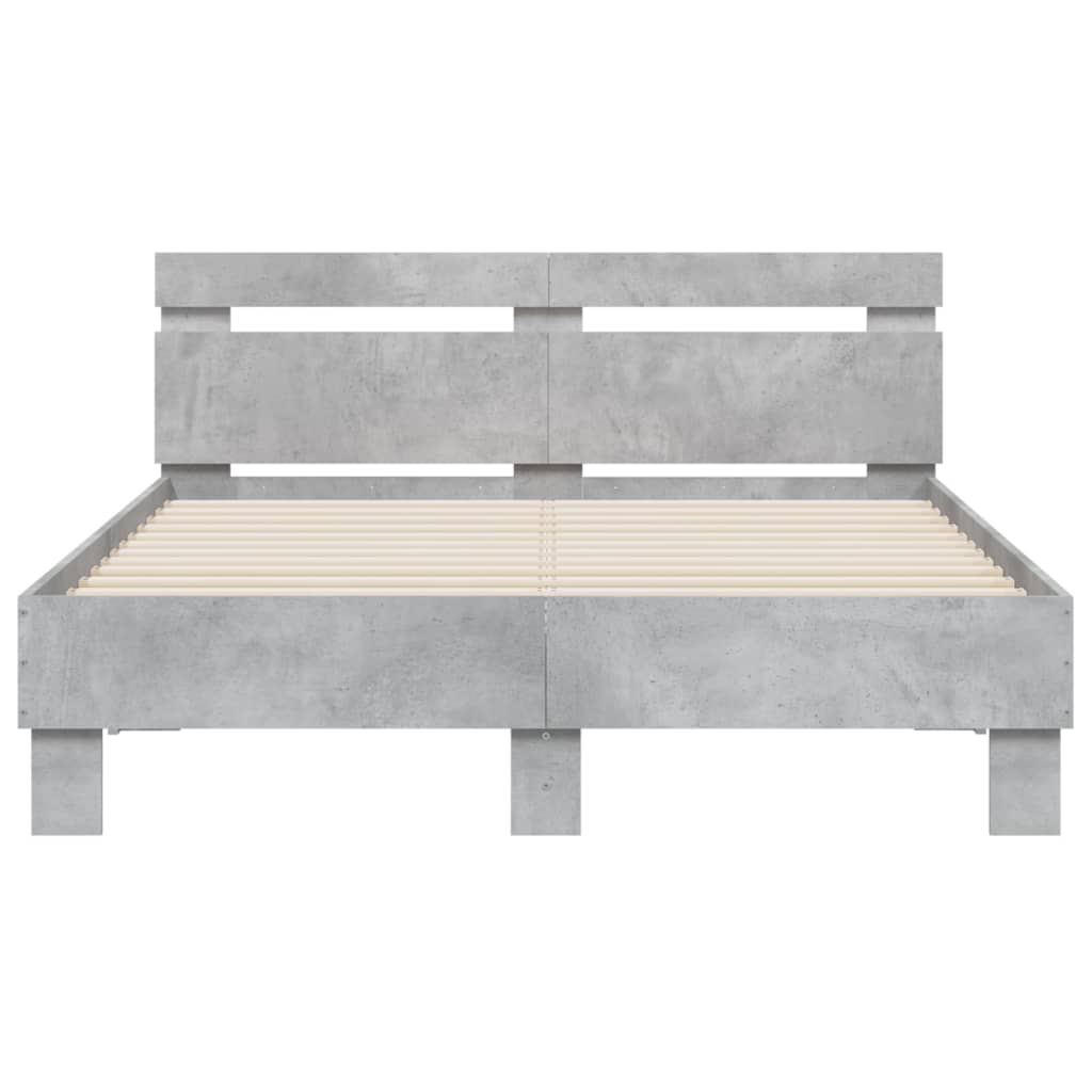 sengeramme med sengegavl 135x190 cm konstrueret træ betongrå