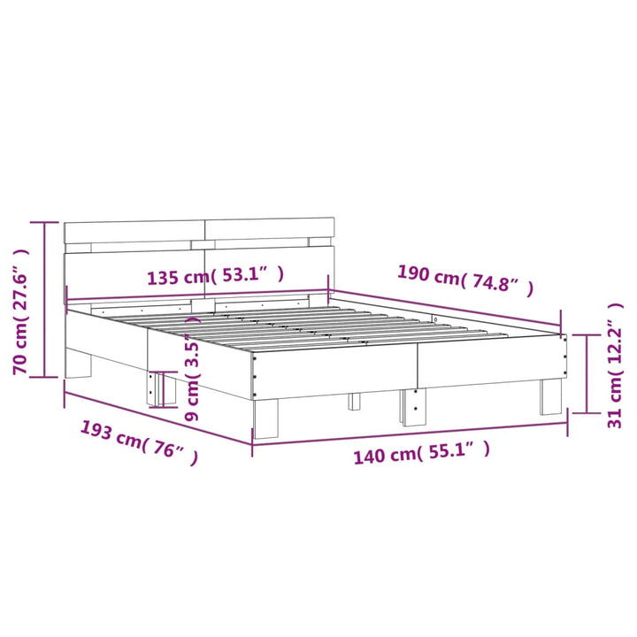 sengeramme med sengegavl 135x190 cm konstrueret træ betongrå