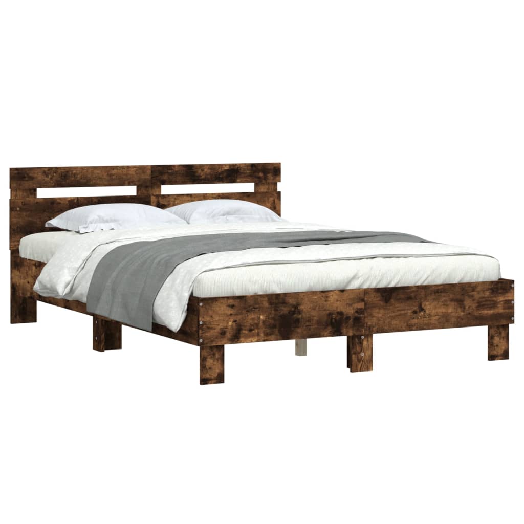 sengeramme med sengegavl 135x190 cm konstrueret træ røget eg