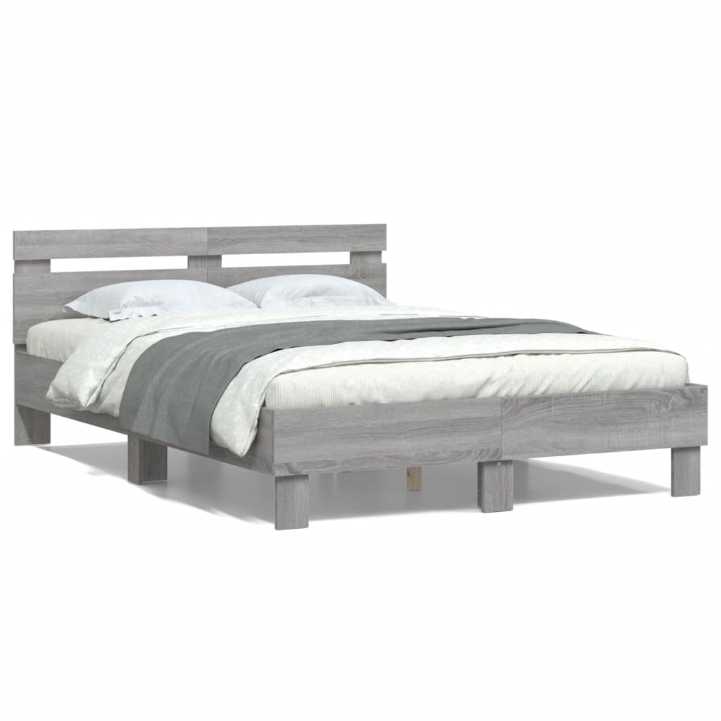 sengeramme med sengegavl 135x190 cm konstrueret træ grå sonoma