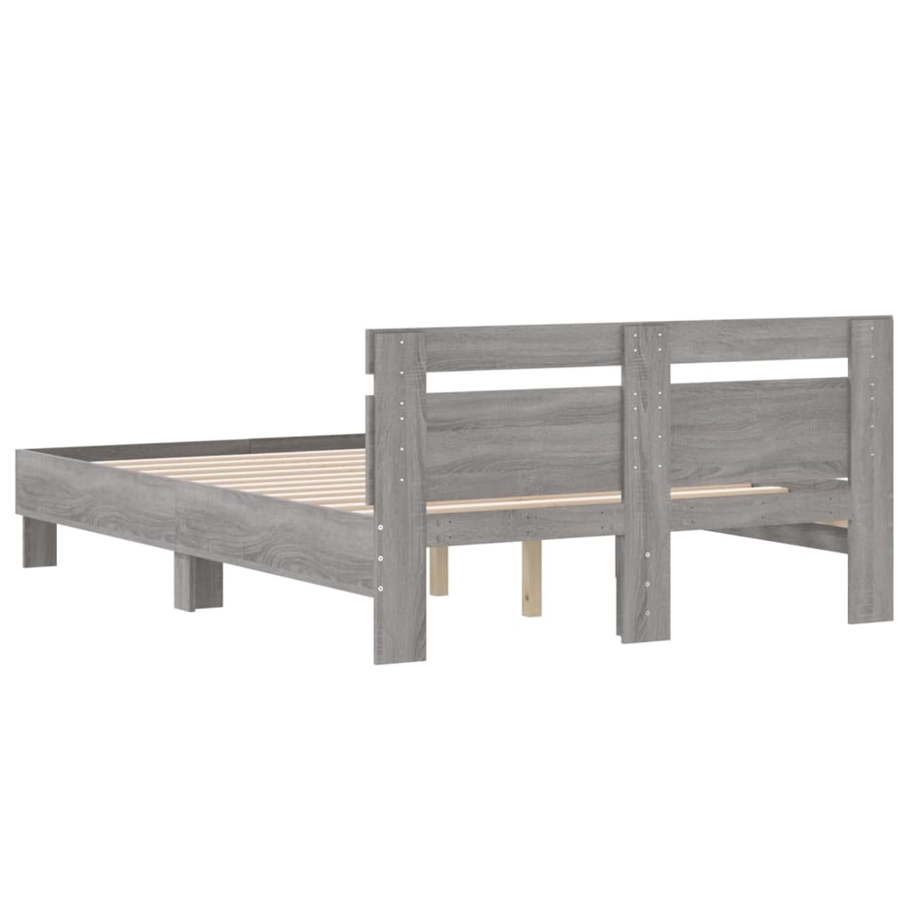sengeramme med sengegavl 135x190 cm konstrueret træ grå sonoma