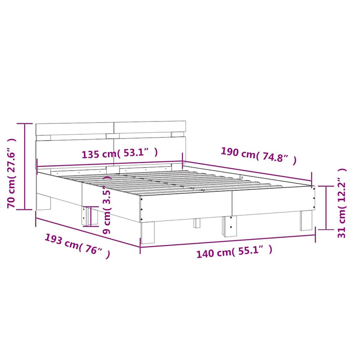 sengeramme med sengegavl 135x190 cm konstrueret træ brunt eg