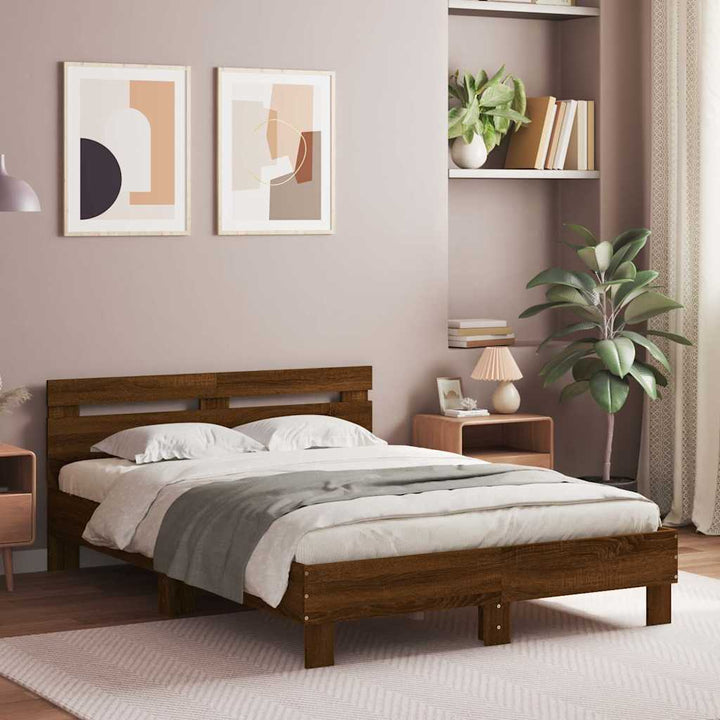 sengeramme med sengegavl 135x190 cm konstrueret træ brunt eg