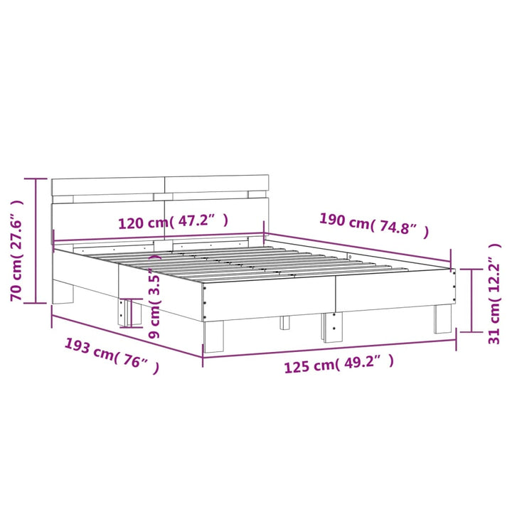sengeramme med sengegavl 120x190 cm konstrueret træ sonoma-eg