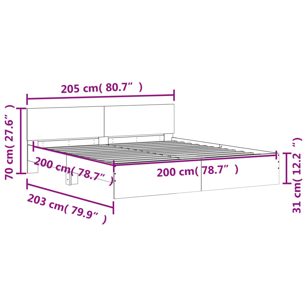 sengeramme med sengegavl 200x200 cm sort