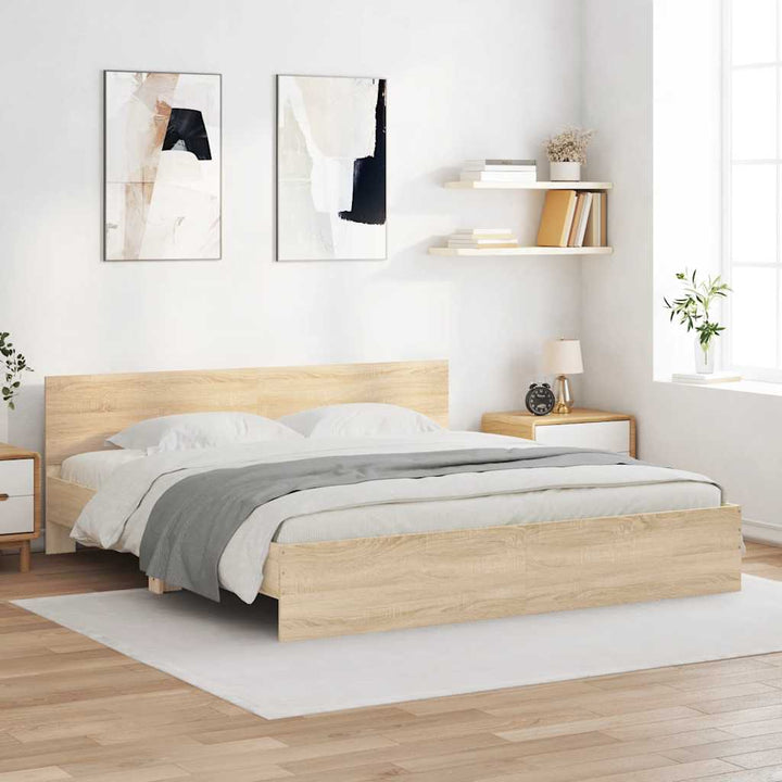 sengeramme med sengegavl 200x200 cm sonoma-eg