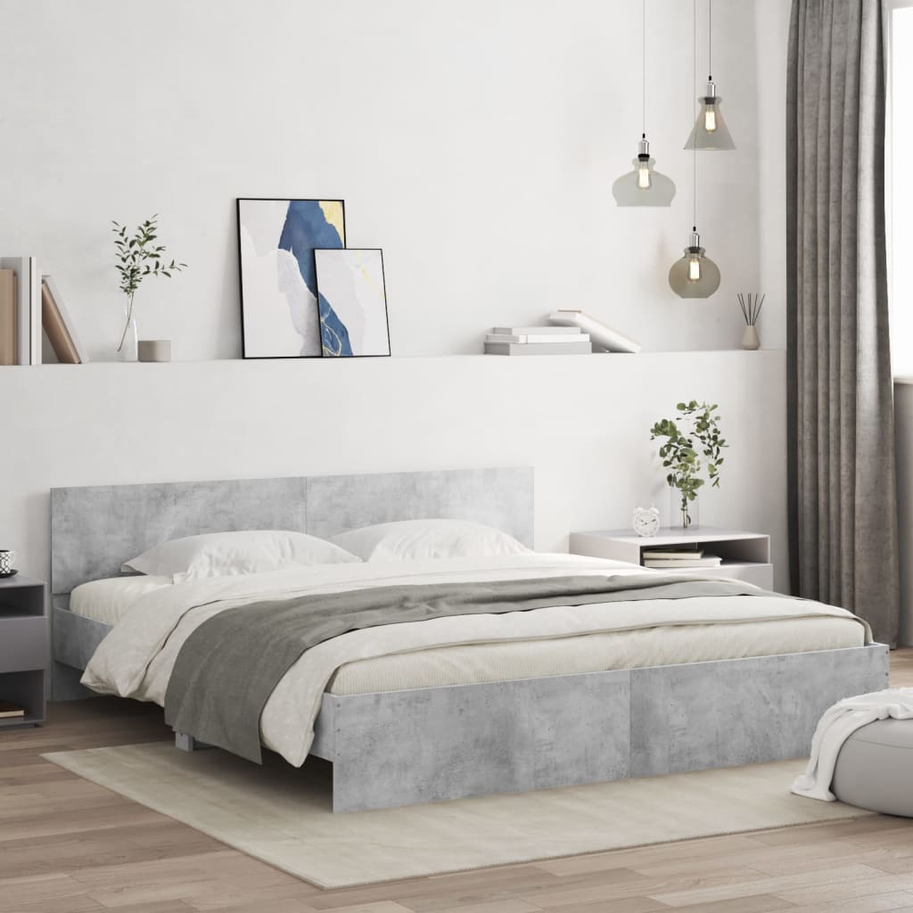 sengeramme med sengegavl 200x200 cm betongrå