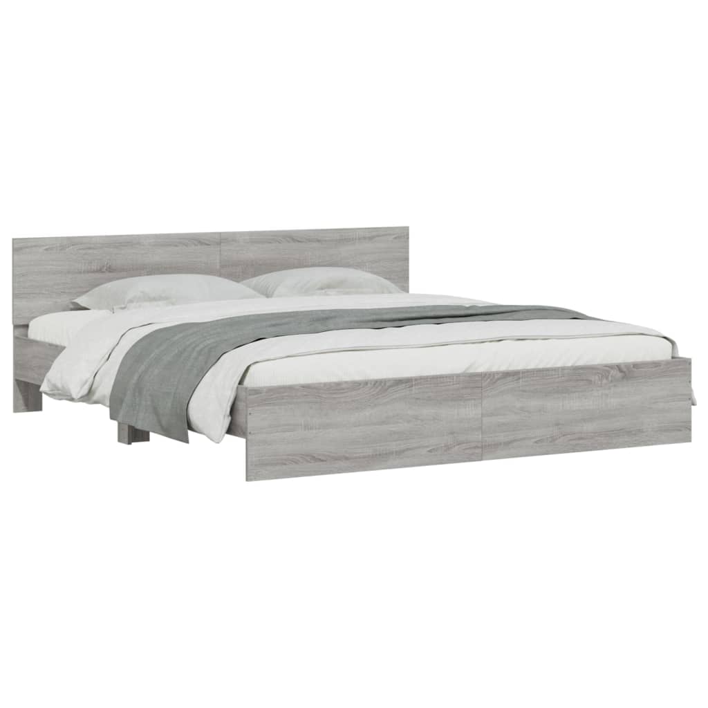 sengeramme med sengegavl 200x200 cm grå sonoma-eg