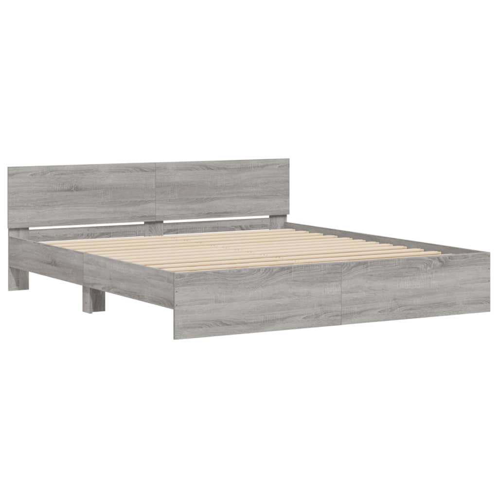 sengeramme med sengegavl 200x200 cm grå sonoma-eg