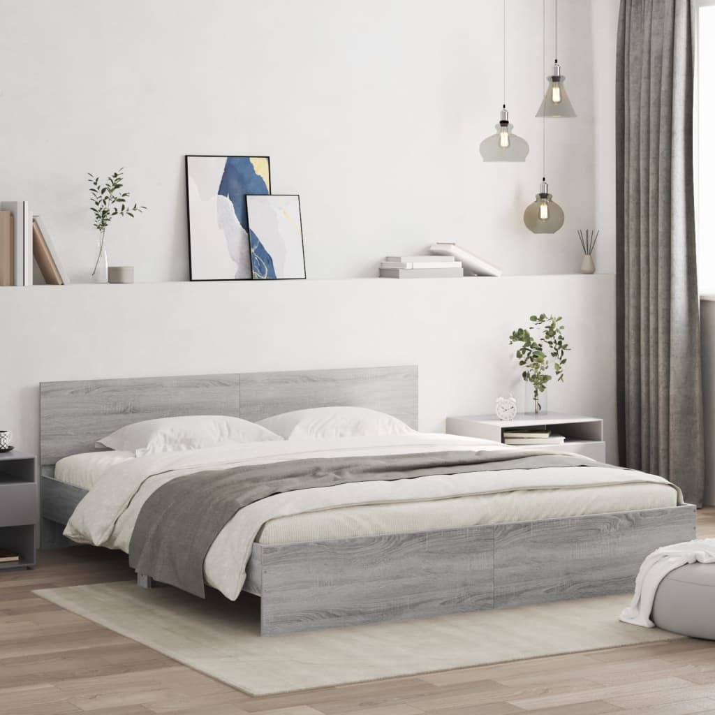 sengeramme med sengegavl 200x200 cm grå sonoma-eg
