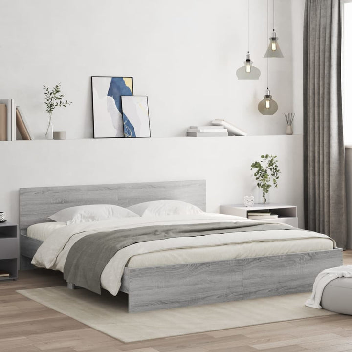 sengeramme med sengegavl 200x200 cm grå sonoma-eg