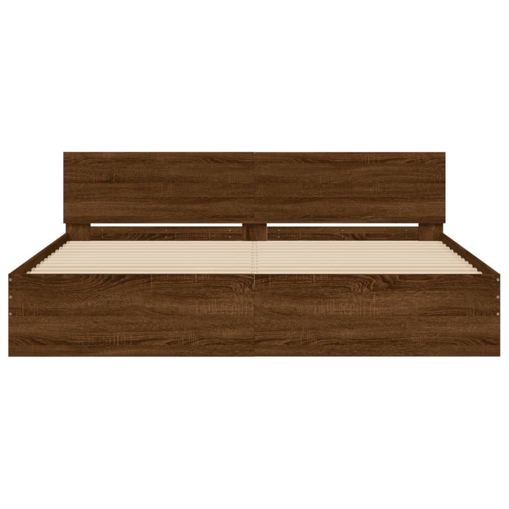 sengeramme med sengegavl 200x200 cm brun egetræsfarve
