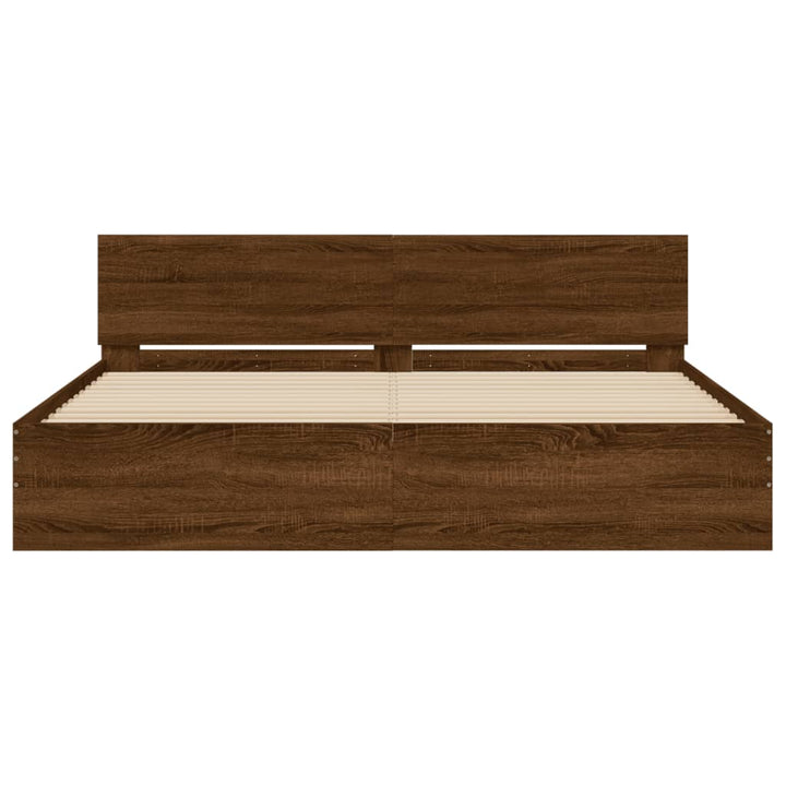 sengeramme med sengegavl 200x200 cm brun egetræsfarve
