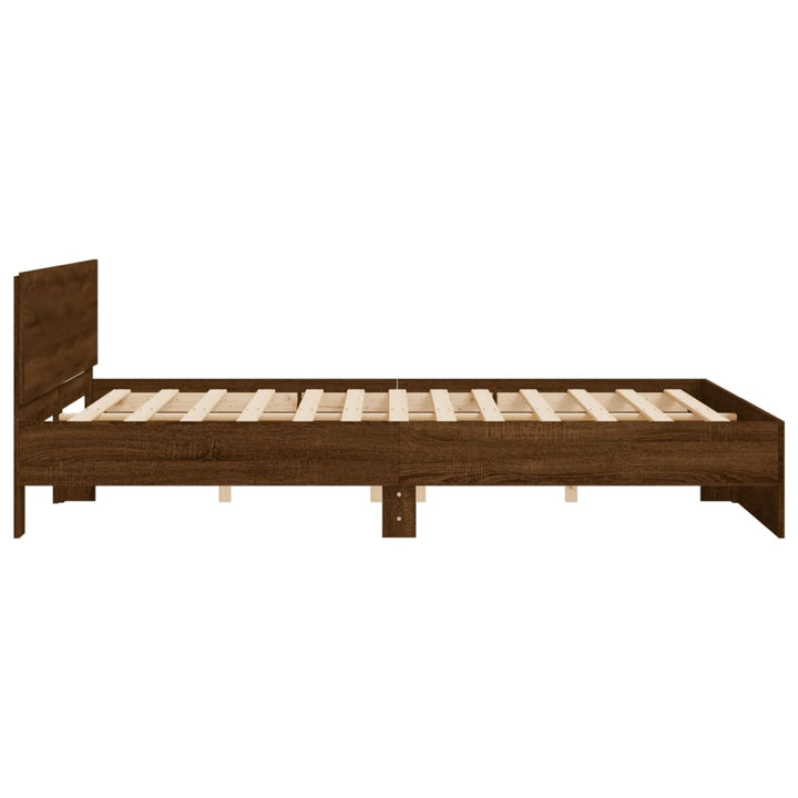 sengeramme med sengegavl 200x200 cm brun egetræsfarve