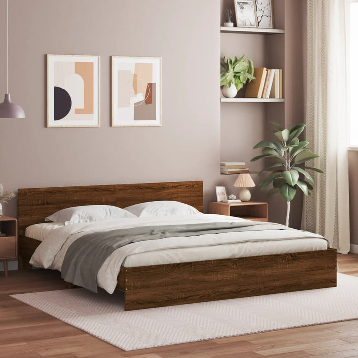sengeramme med sengegavl 200x200 cm brun egetræsfarve