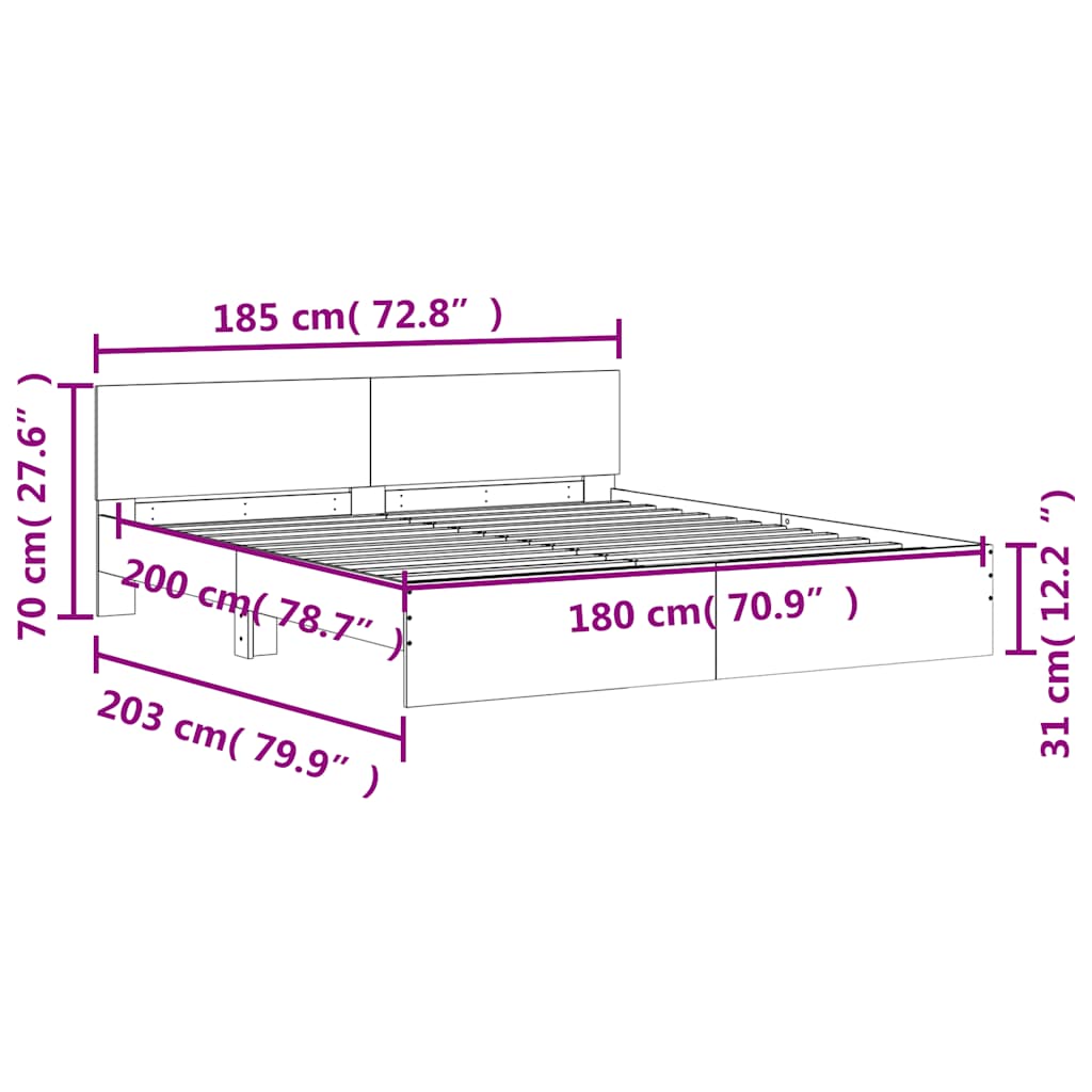 sengeramme med sengegavl 180x200 cm sonoma-eg
