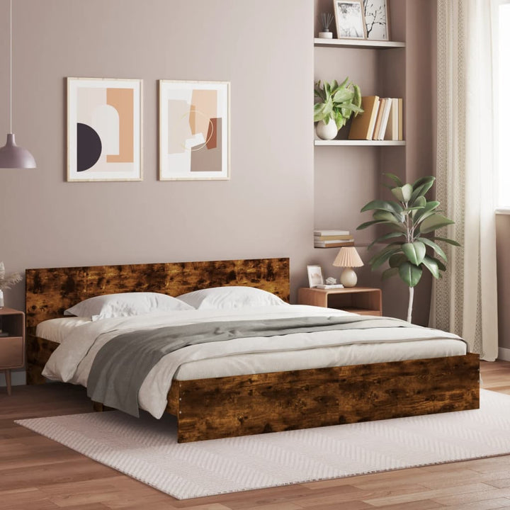 sengeramme med sengegavl 180x200 cm røget egetræsfarve
