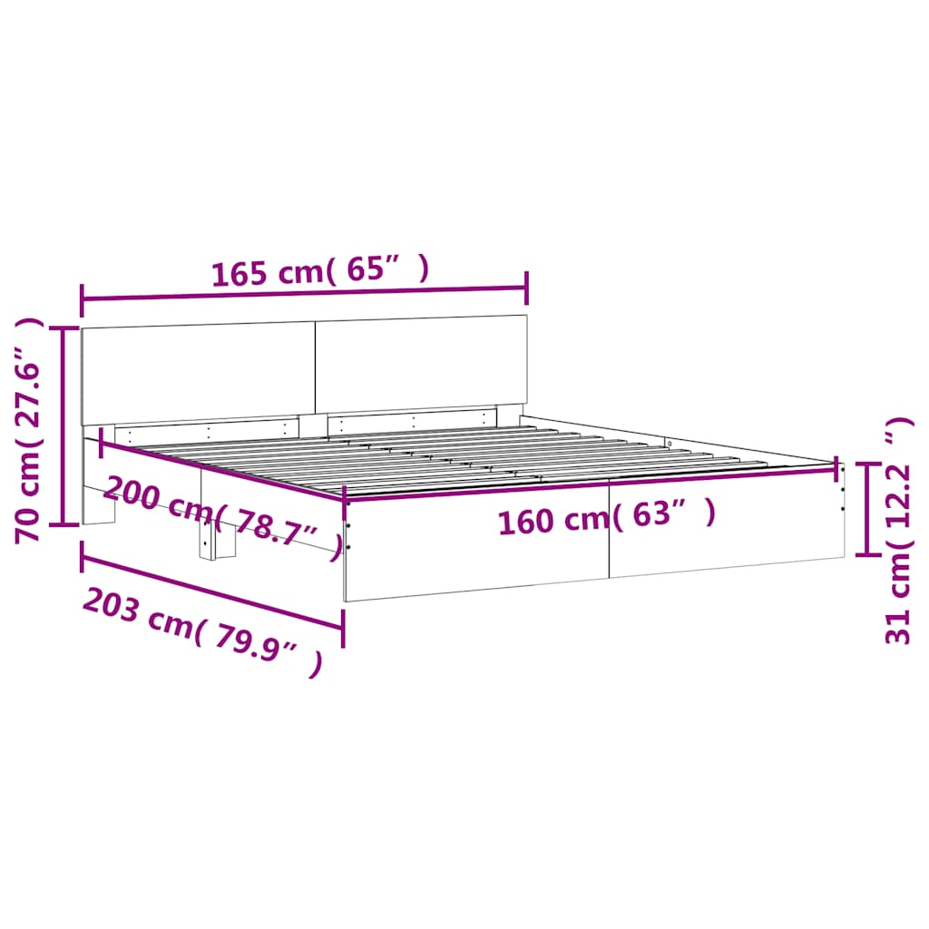 sengeramme med sengegavl 160x200 cm sonoma-eg