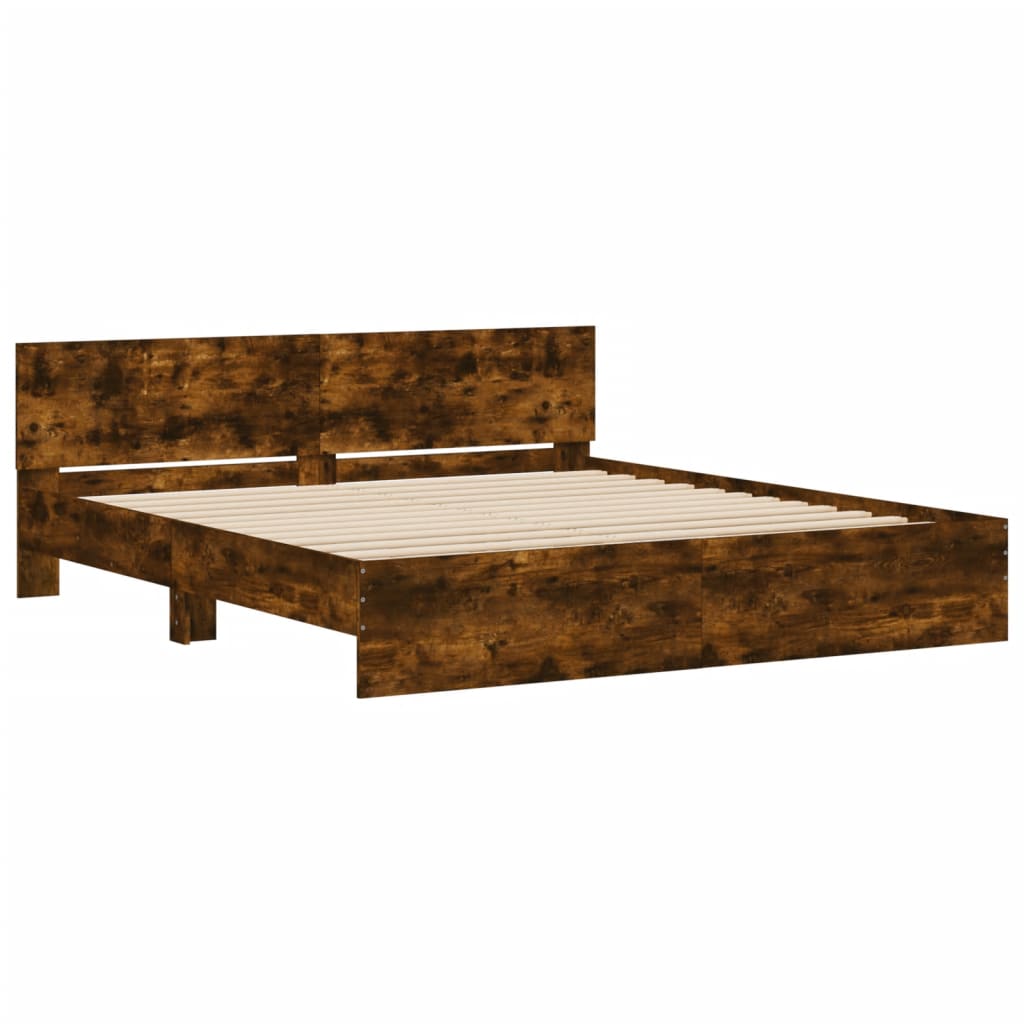 sengeramme med sengegavl 160x200 cm røget egetræsfarve