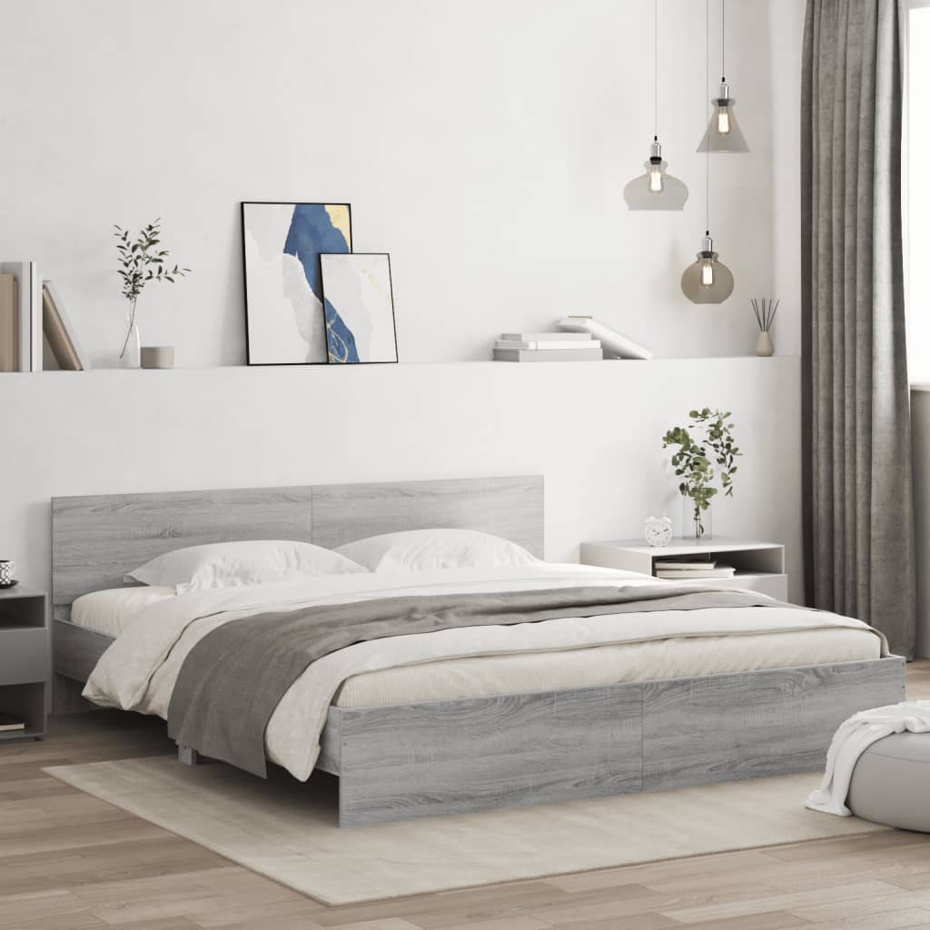 sengeramme med sengegavl 160x200 cm grå sonoma-eg