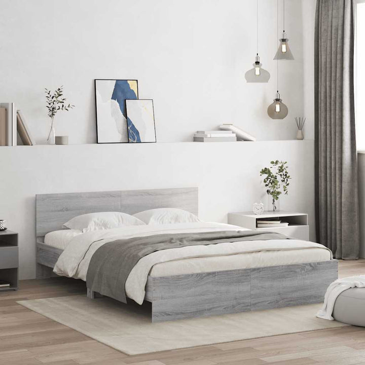 sengeramme med sengegavl 150x200 cm grå sonoma-eg