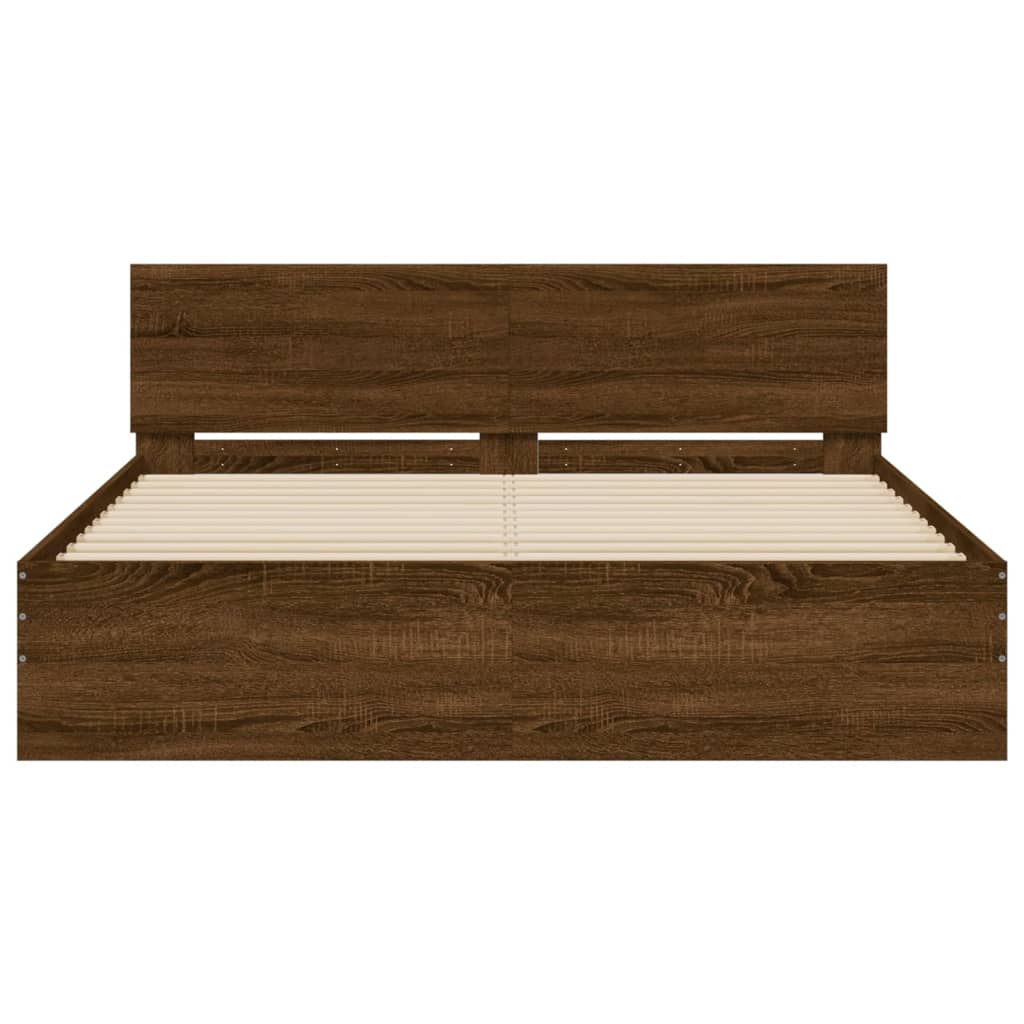sengeramme med sengegavl 150x200 cm brun egetræsfarve