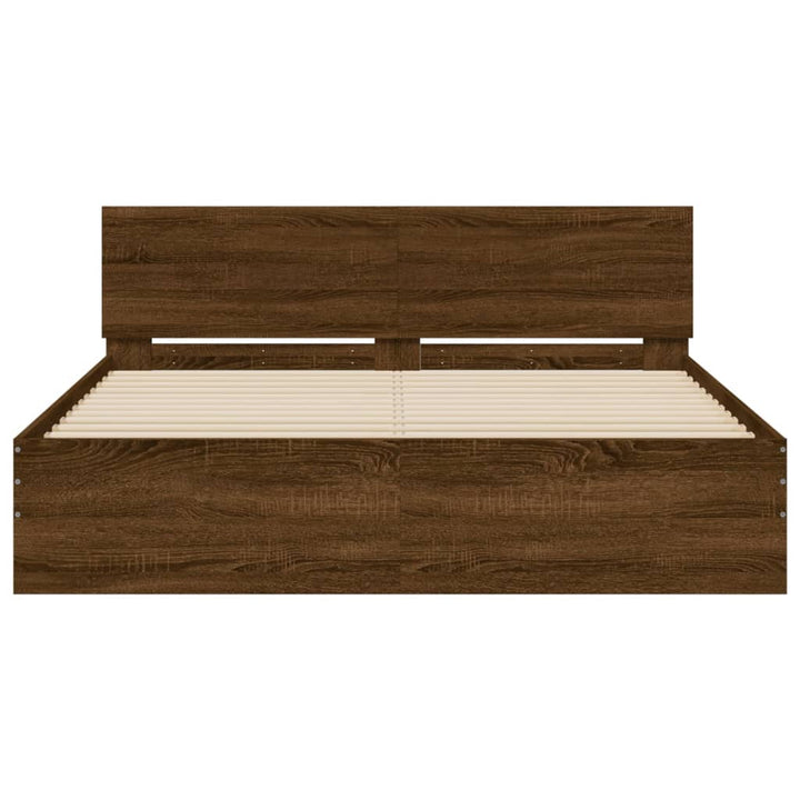 sengeramme med sengegavl 150x200 cm brun egetræsfarve