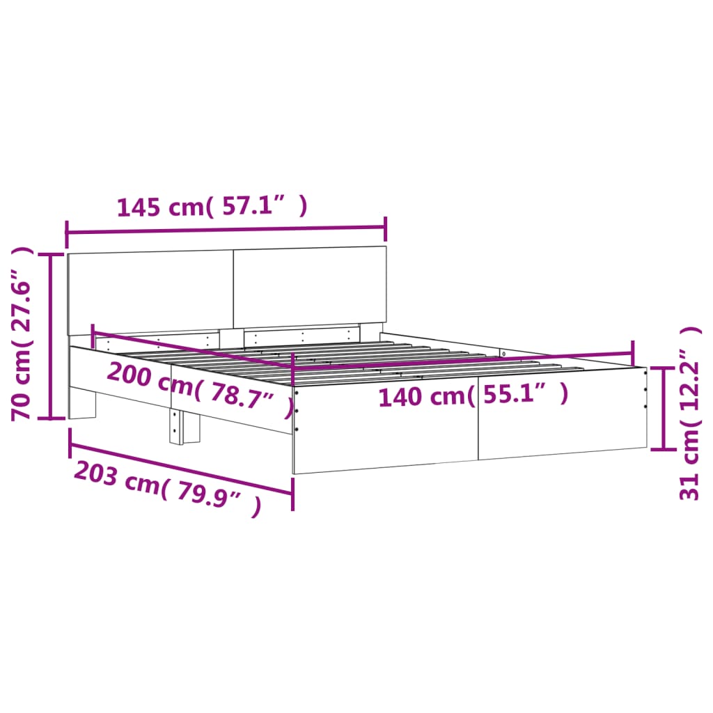 sengeramme med sengegavl 140x200 cm hvid