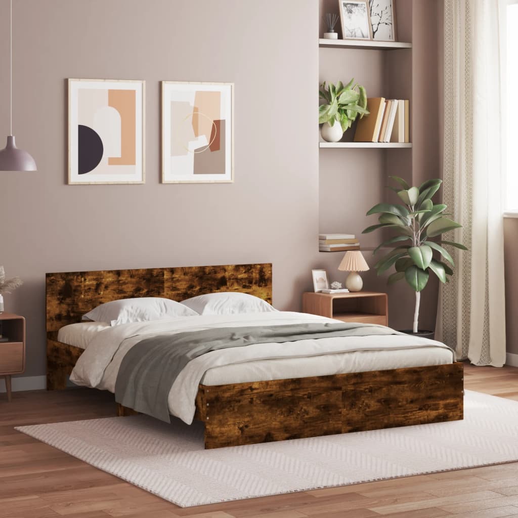 sengeramme med sengegavl 140x200 cm røget egetræsfarve
