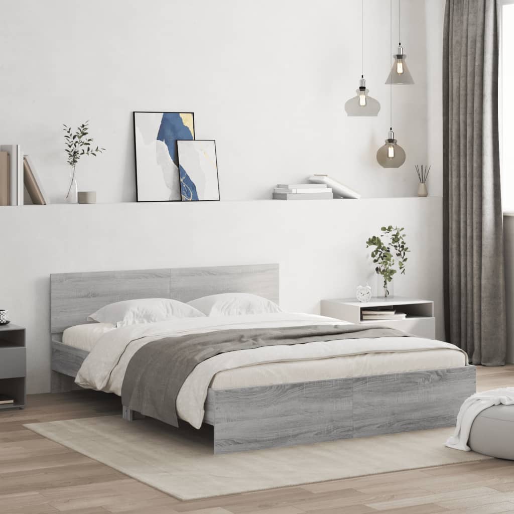 sengeramme med sengegavl 140x190 cm grå sonoma-eg