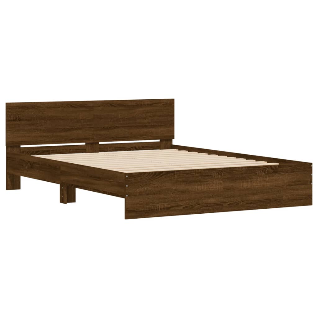 sengeramme med sengegavl 140x190 cm brun egetræsfarve