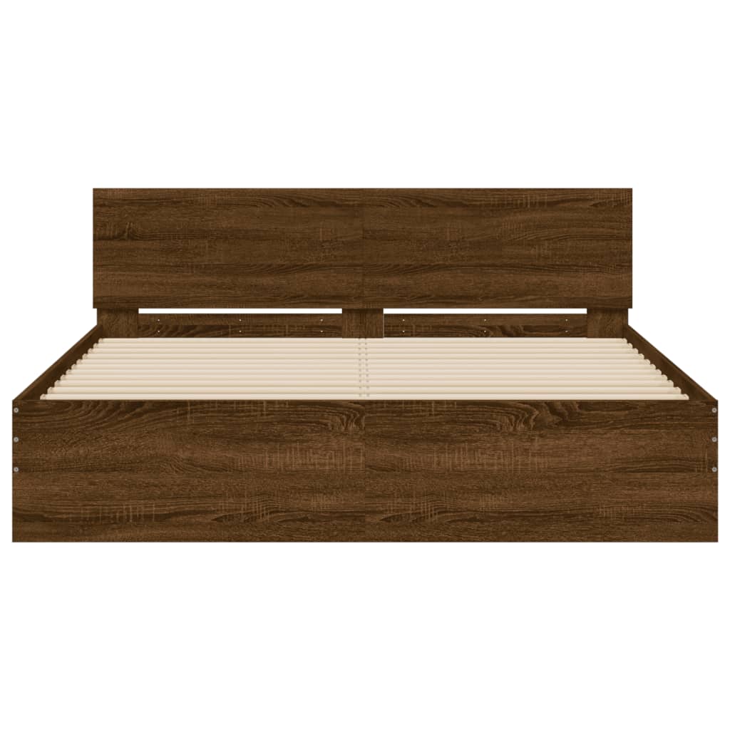 sengeramme med sengegavl 140x190 cm brun egetræsfarve