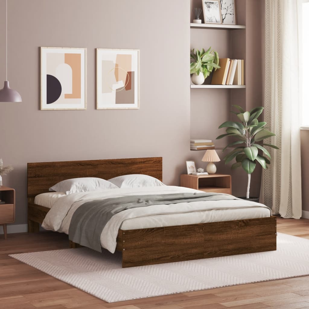 sengeramme med sengegavl 140x190 cm brun egetræsfarve