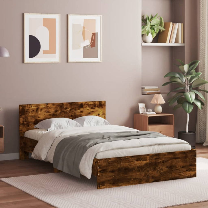 sengeramme med sengegavl 135x190 cm røget egetræsfarve
