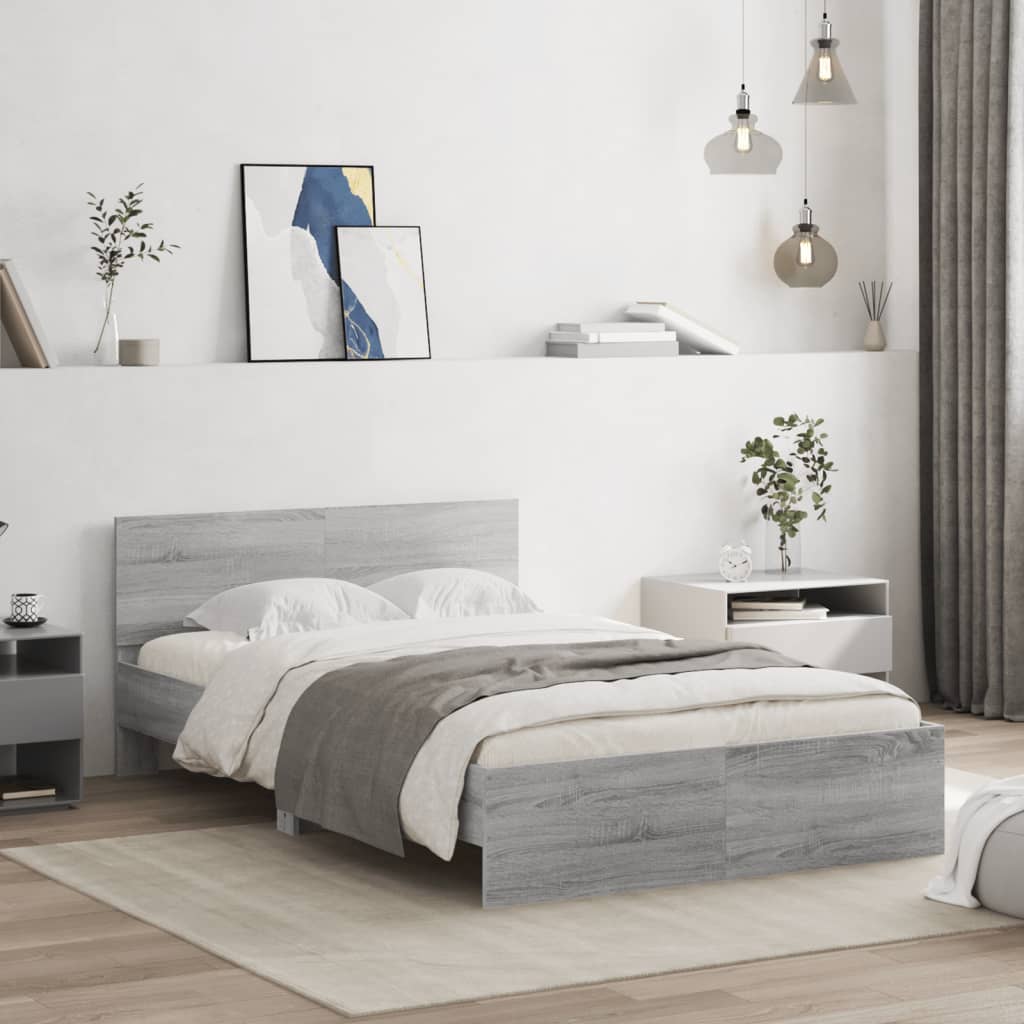 sengeramme med sengegavl 135x190 cm grå sonoma-eg