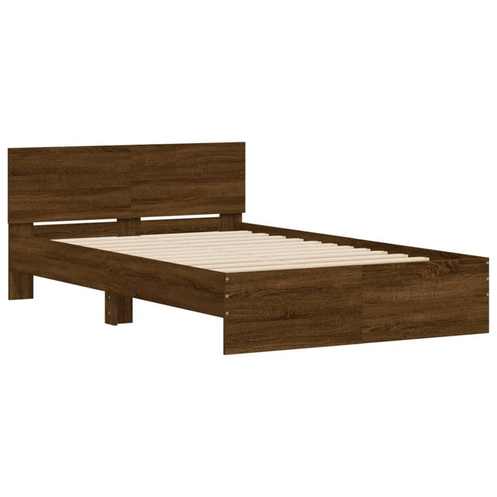 sengeramme med sengegavl 135x190 cm brun egetræsfarve