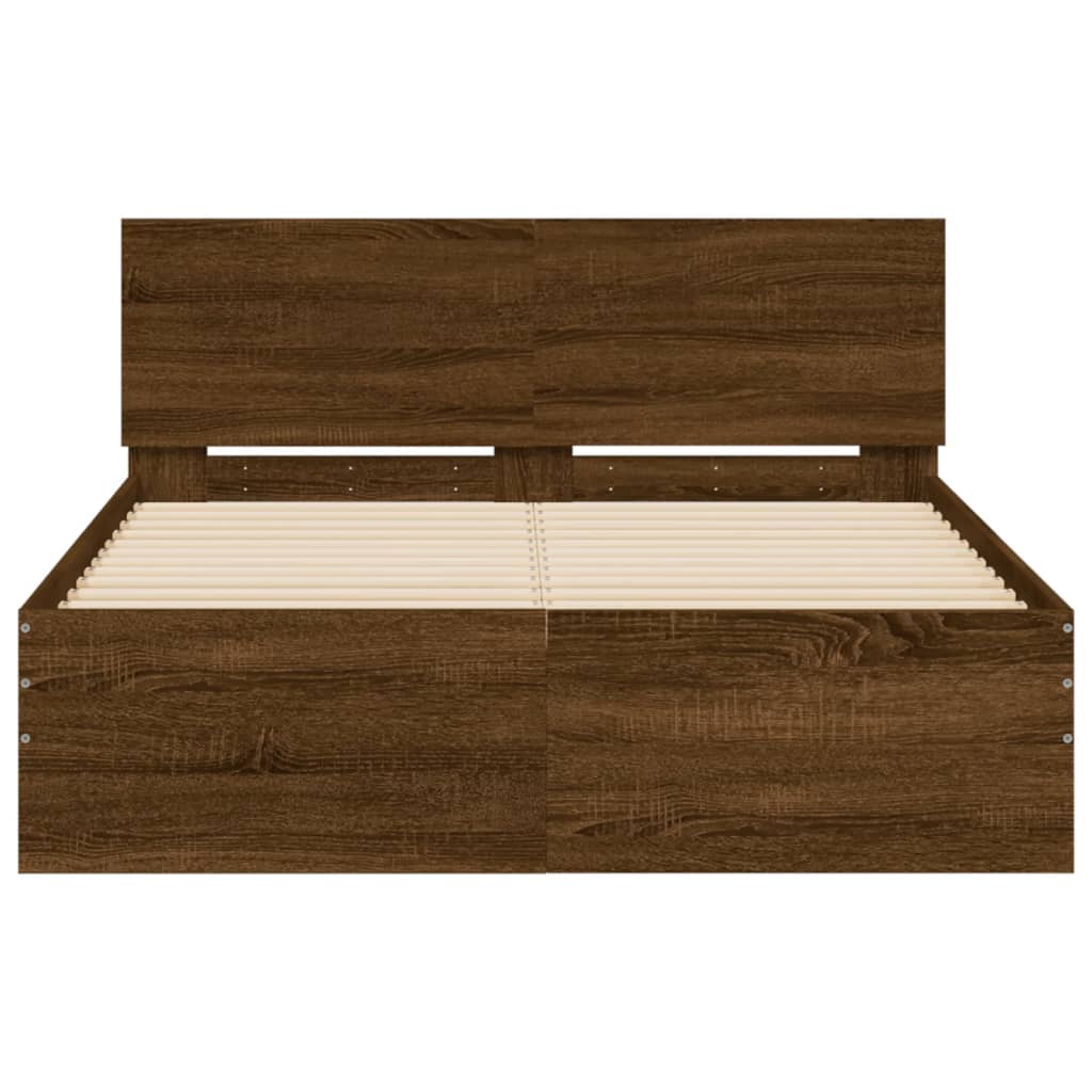 sengeramme med sengegavl 135x190 cm brun egetræsfarve
