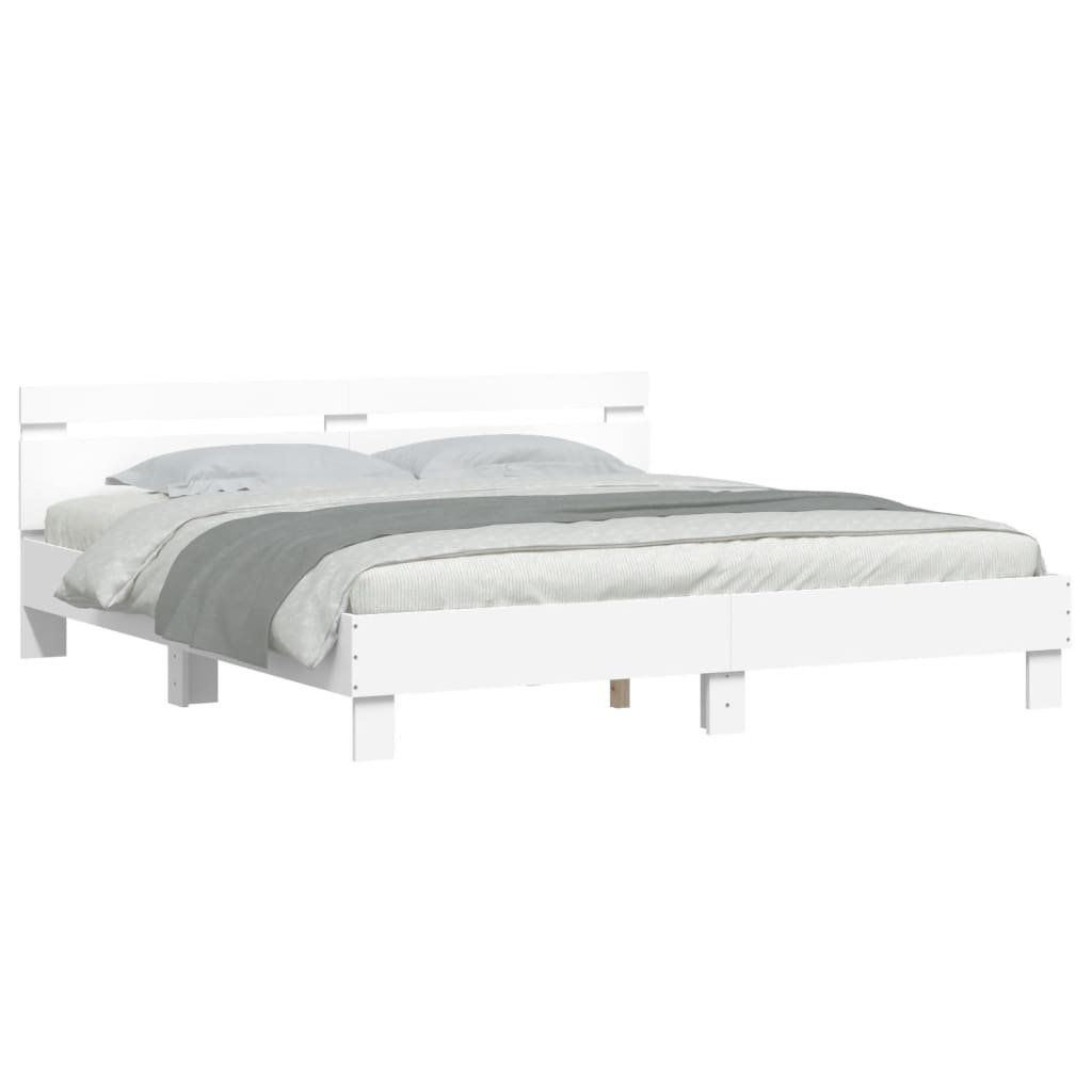 sengeramme med sengegavl og LED-lys 200x200 cm hvid