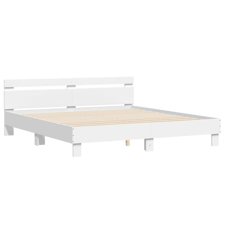 sengeramme med sengegavl og LED-lys 200x200 cm hvid